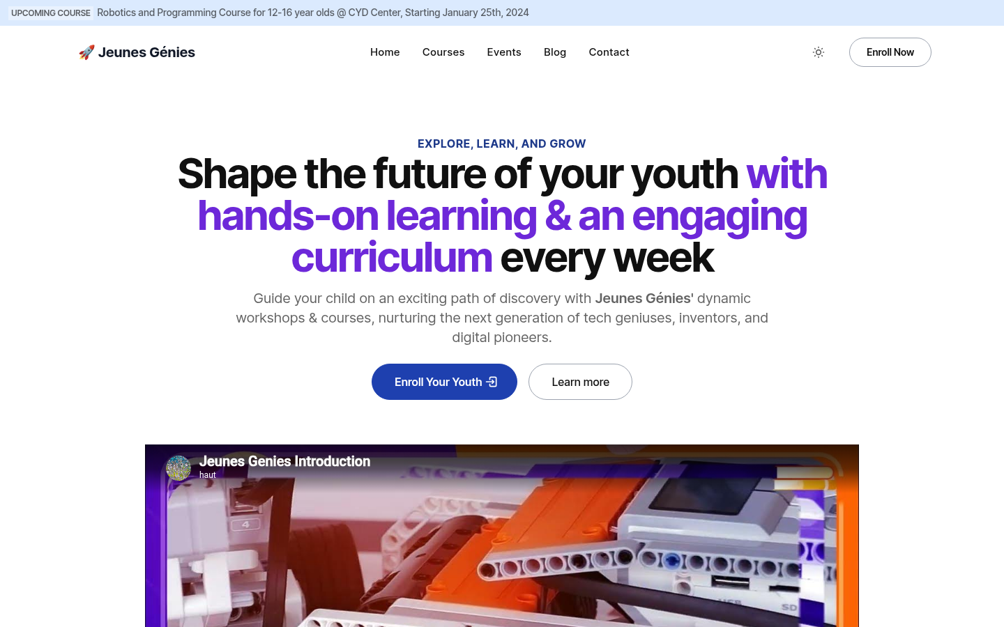 Jeunes Génies robotics course website